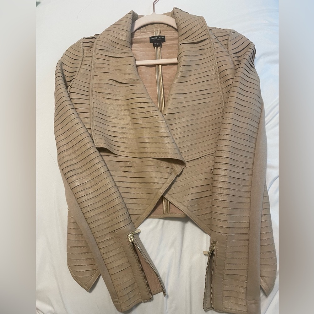 Marciano Shayne draped leather jacket size 0 beige